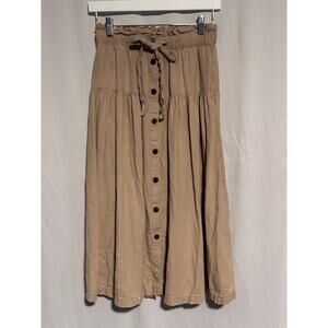Universal Thread Linen Rayon Button Front Midi Skirt Tan - XS